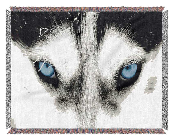 Husky Dog Blues Woven Blanket