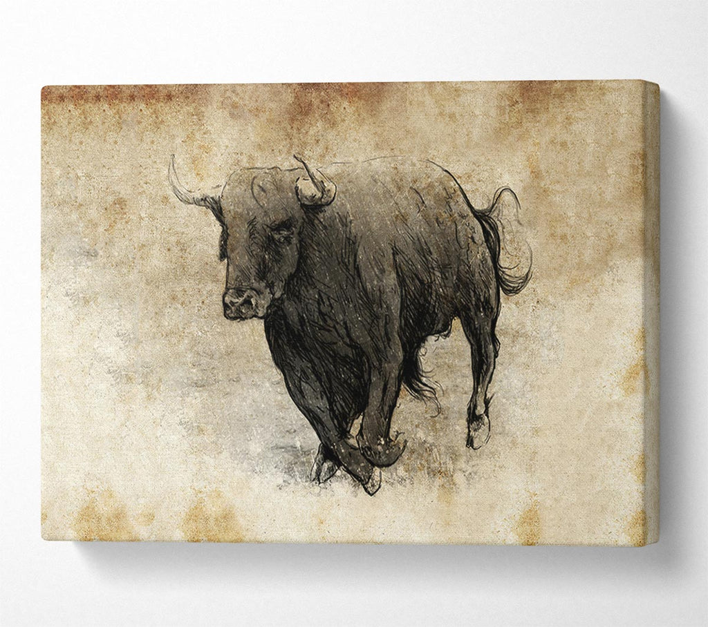 Picture of Bull Charging Canvas Print Wall Art