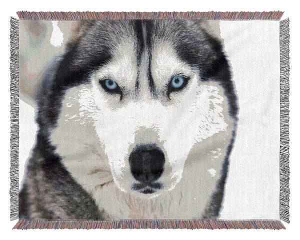 Husky Dog Snow Face Woven Blanket