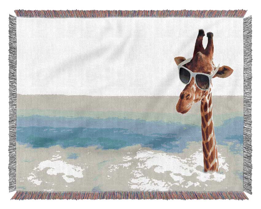 Giraffe Head In The Clouds Woven Blanket