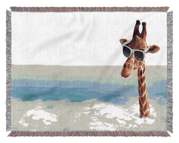 Giraffe Head In The Clouds Woven Blanket