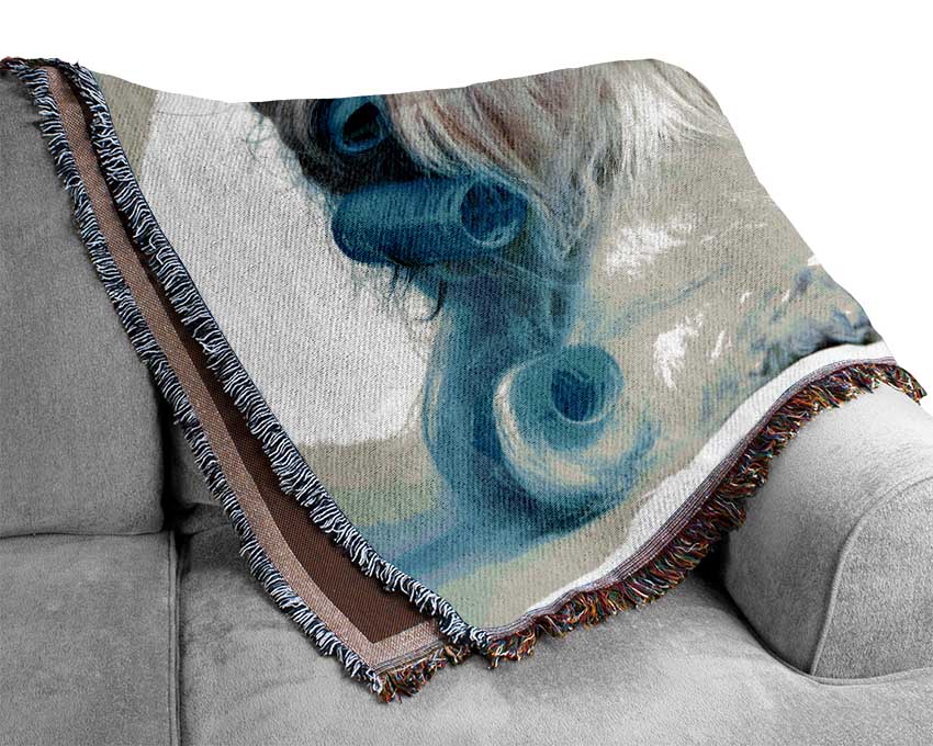Shih Tzu Dog In Curlers Woven Blanket