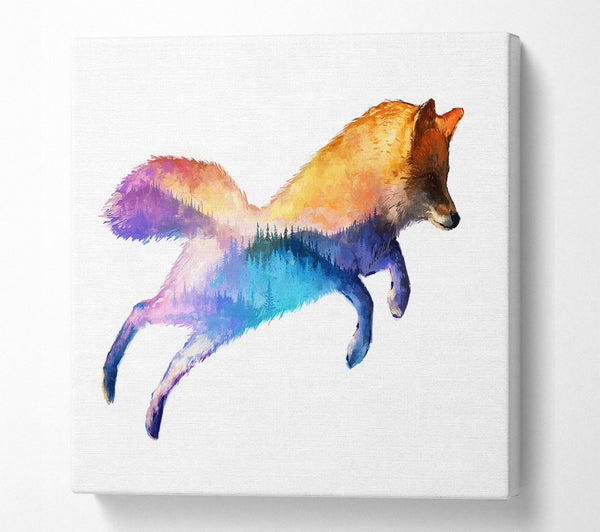 A Square Canvas Print Showing Fox Pounce Square Wall Art