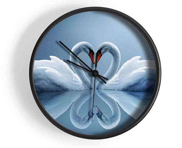 Heart shaped Swans Clock - Wallart-Direct UK