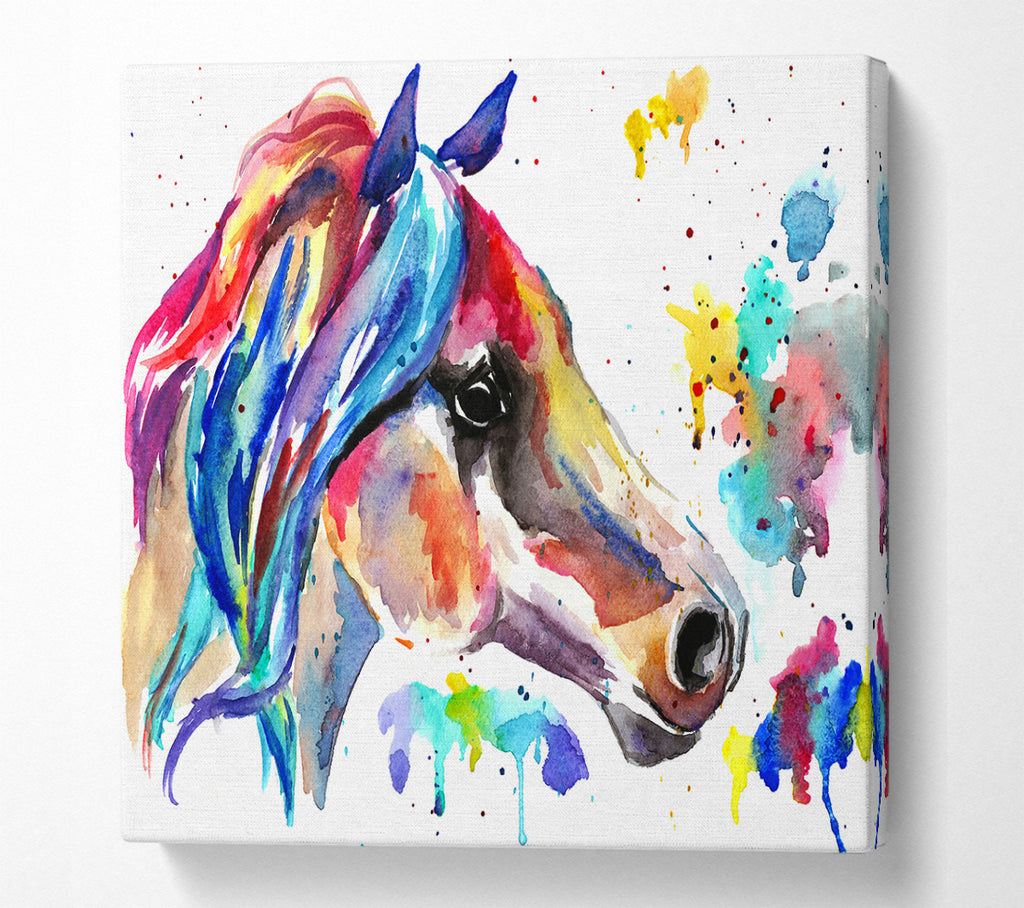 A Square Canvas Print Showing Rainbow Horse Square Wall Art