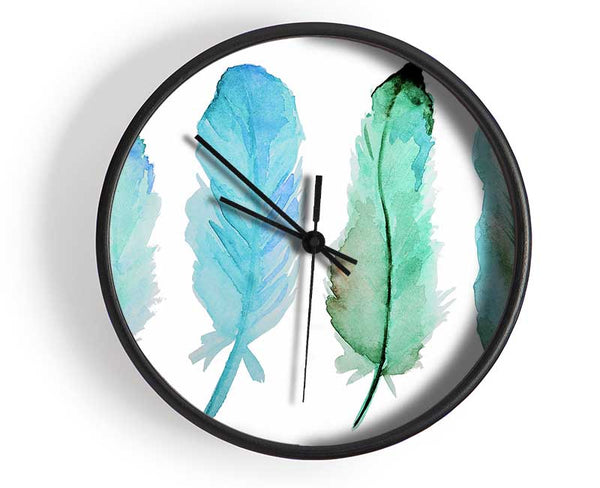 Green Blue Indian Feathers Clock - Wallart-Direct UK