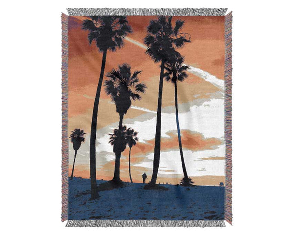Palm Tree Sunset Woven Blanket