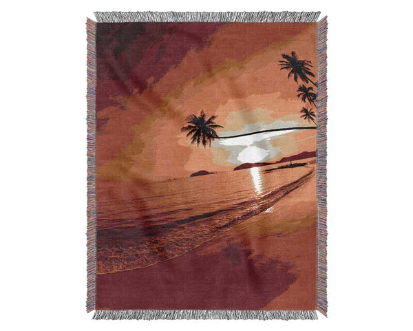 Ocean Sunset Palm Woven Blanket