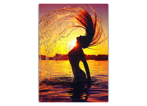 Sunset woman Ocean Splash