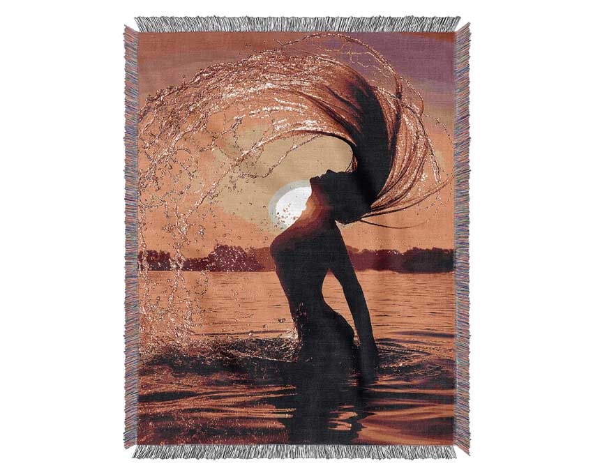 Sunset woman Ocean Splash Woven Blanket