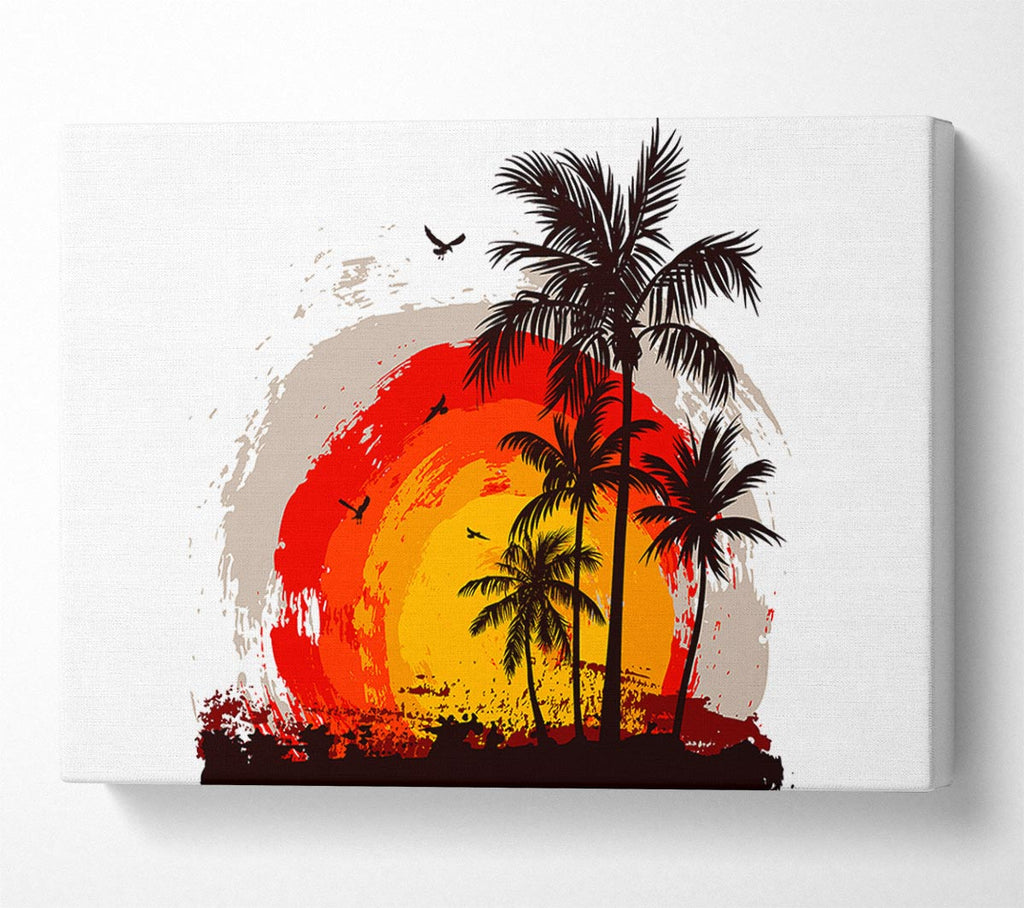 Picture of Impressionist Palm Tree Sun Canvas Print Wall Art