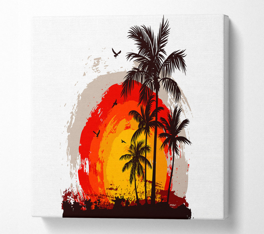 A Square Canvas Print Showing Impressionist Palm Tree Sun Square Wall Art