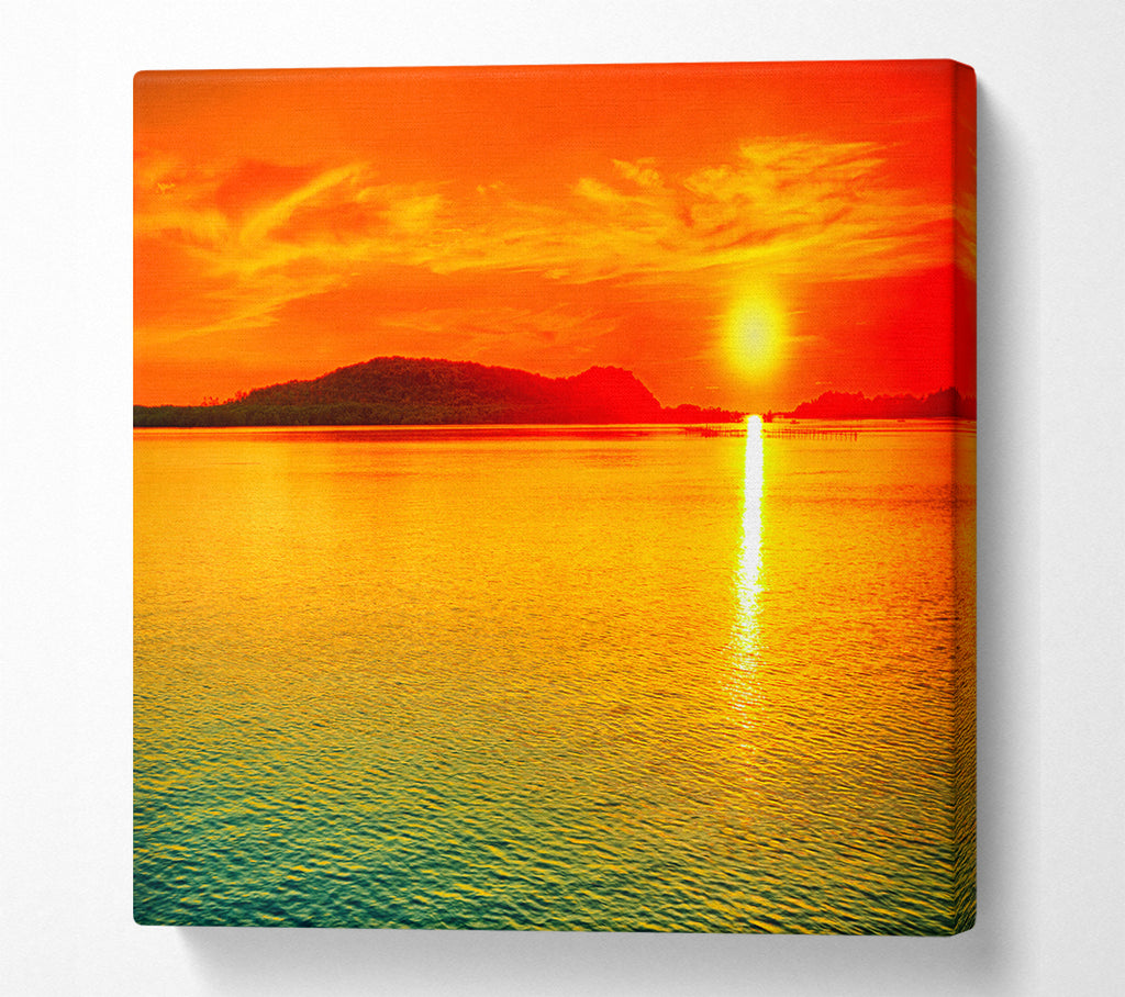 A Square Canvas Print Showing Sun Beam Ocean Square Wall Art