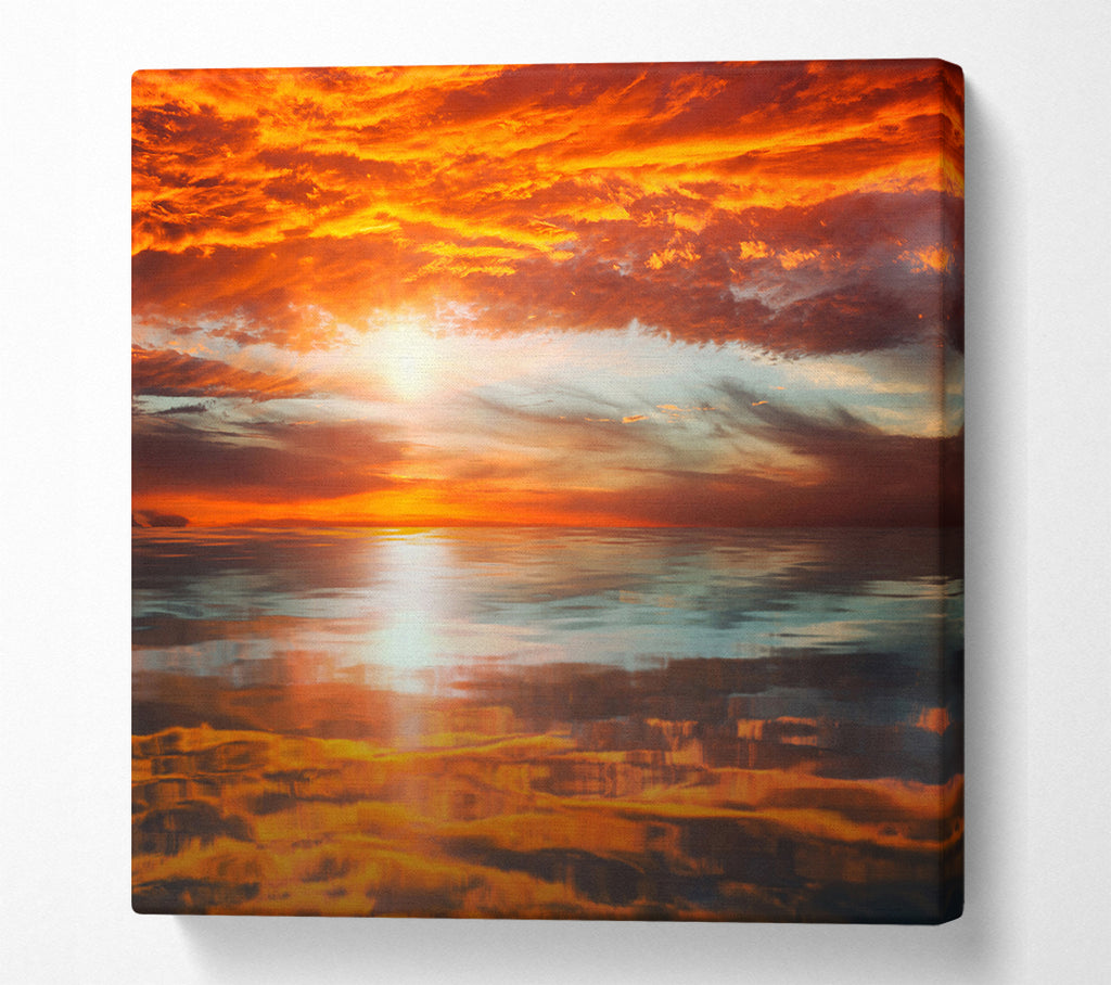 A Square Canvas Print Showing Reflections Of A Sunset Sky Square Wall Art