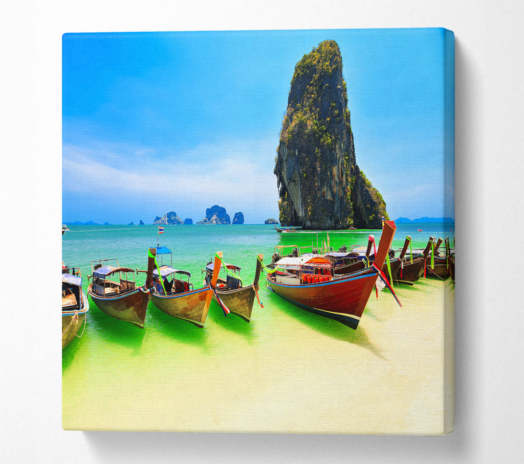 A Square Canvas Print Showing Thailand Boats Square Wall Art