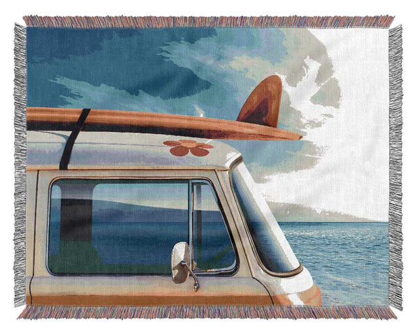 Camper Van Ready For The Waves Woven Blanket