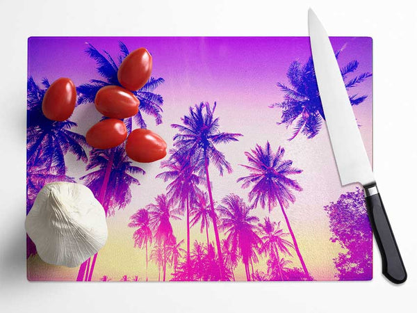 Psychedelic Palm Tree Skies Glass Chopping Board