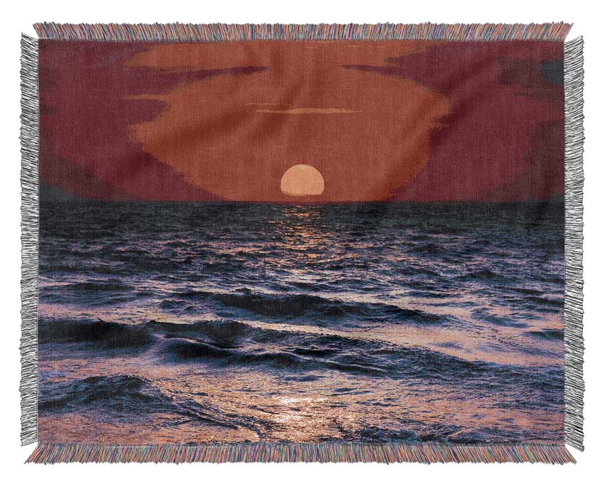 Golden Sunset Ocean Woven Blanket