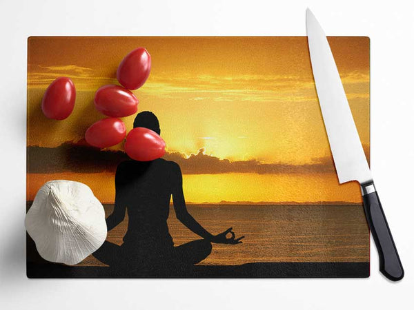 Meditating Sunset Glow Glass Chopping Board