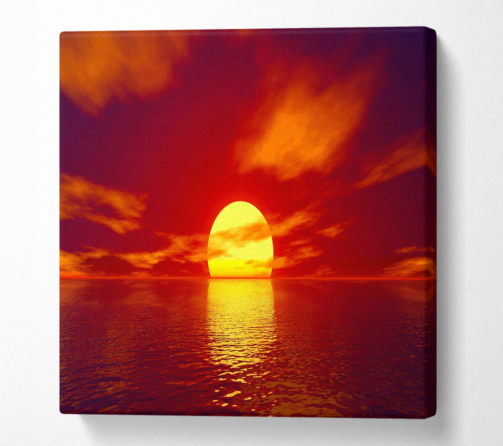 A Square Canvas Print Showing Golden Sun In The Red Sky Square Wall Art