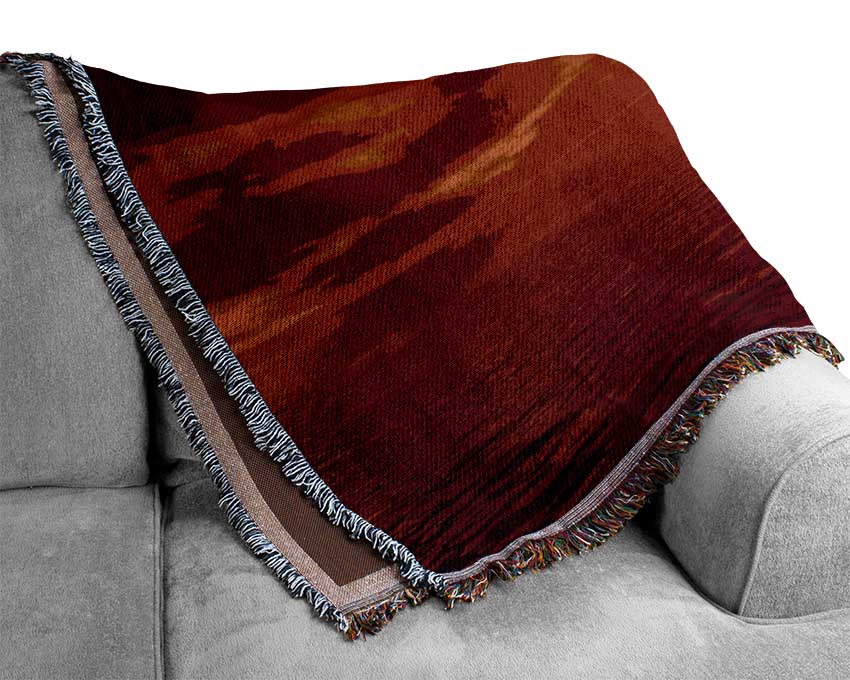 Golden Sun In The Red Sky Woven Blanket