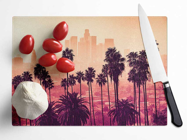 City Through The Palm Trees Glass Chopping Board