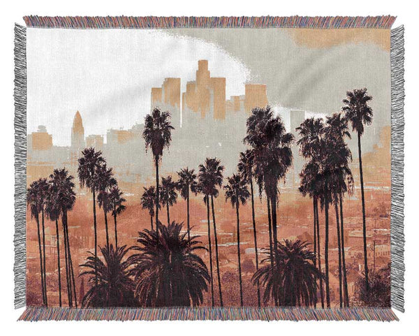 City Through The Palm Trees Woven Blanket