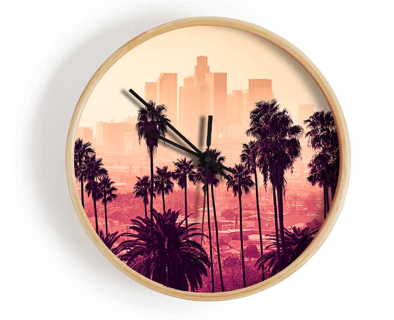 City Through The Palm Trees Clock - Wallart-Direct UK
