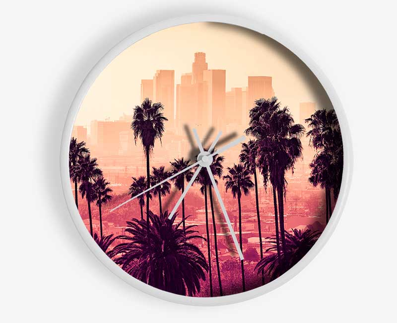 City Through The Palm Trees Clock - Wallart-Direct UK