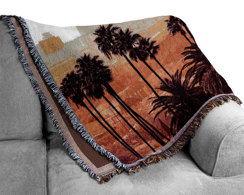 City Through The Palm Trees Woven Blanket