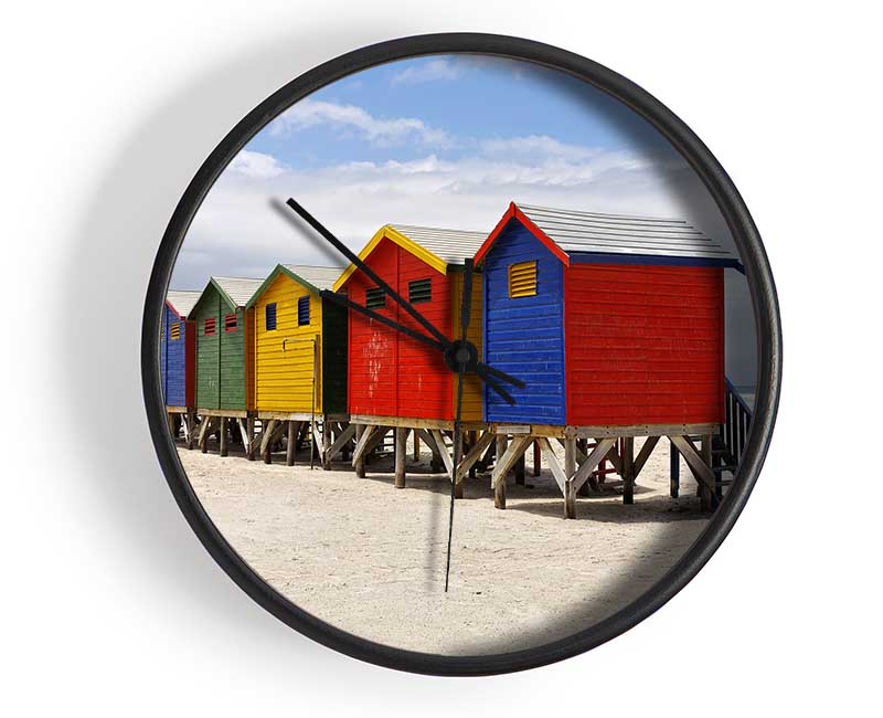Row Of Beach Huts Clock - Wallart-Direct UK