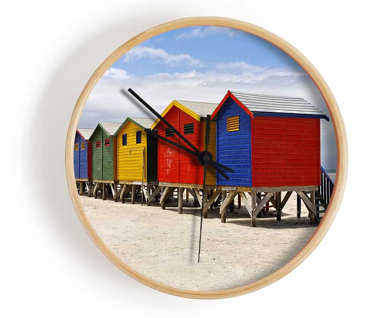 Row Of Beach Huts Clock - Wallart-Direct UK