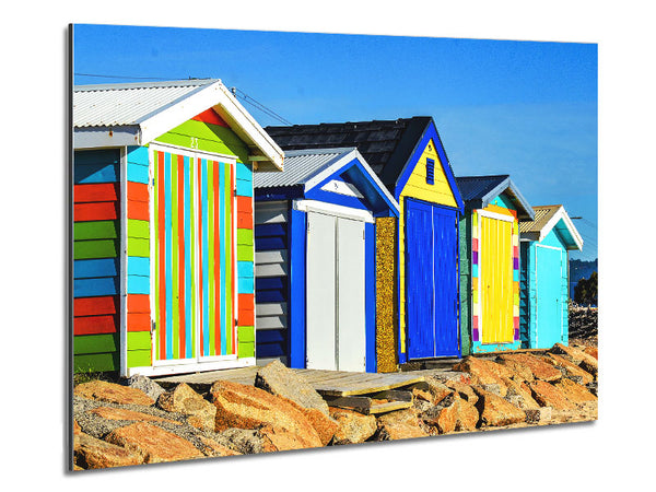 Beach Hut Rocks Metal Print