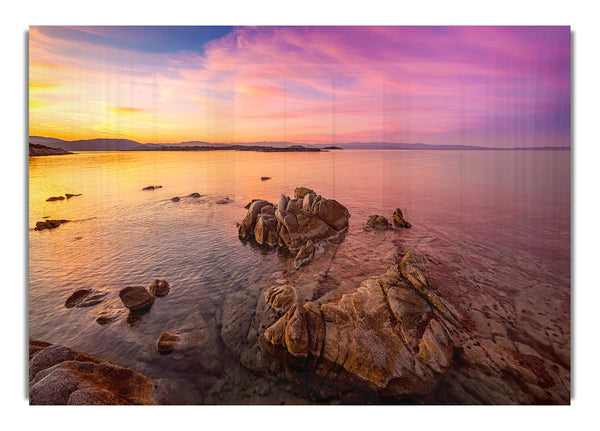 Pink Skies Over The Ocean Rocks