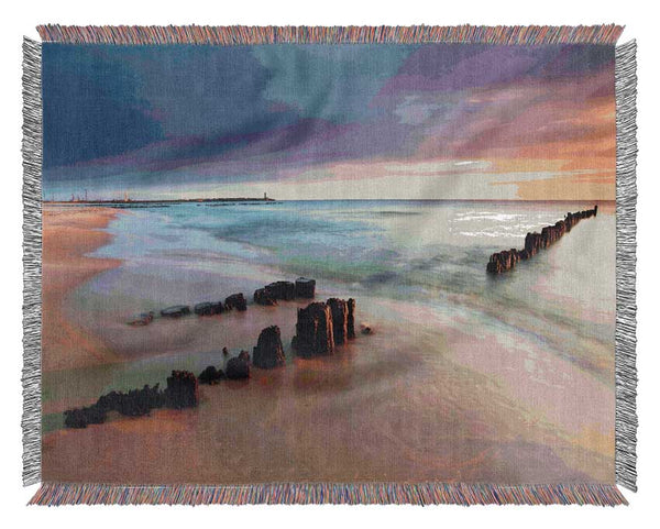 Distant Pier Ocean Woven Blanket