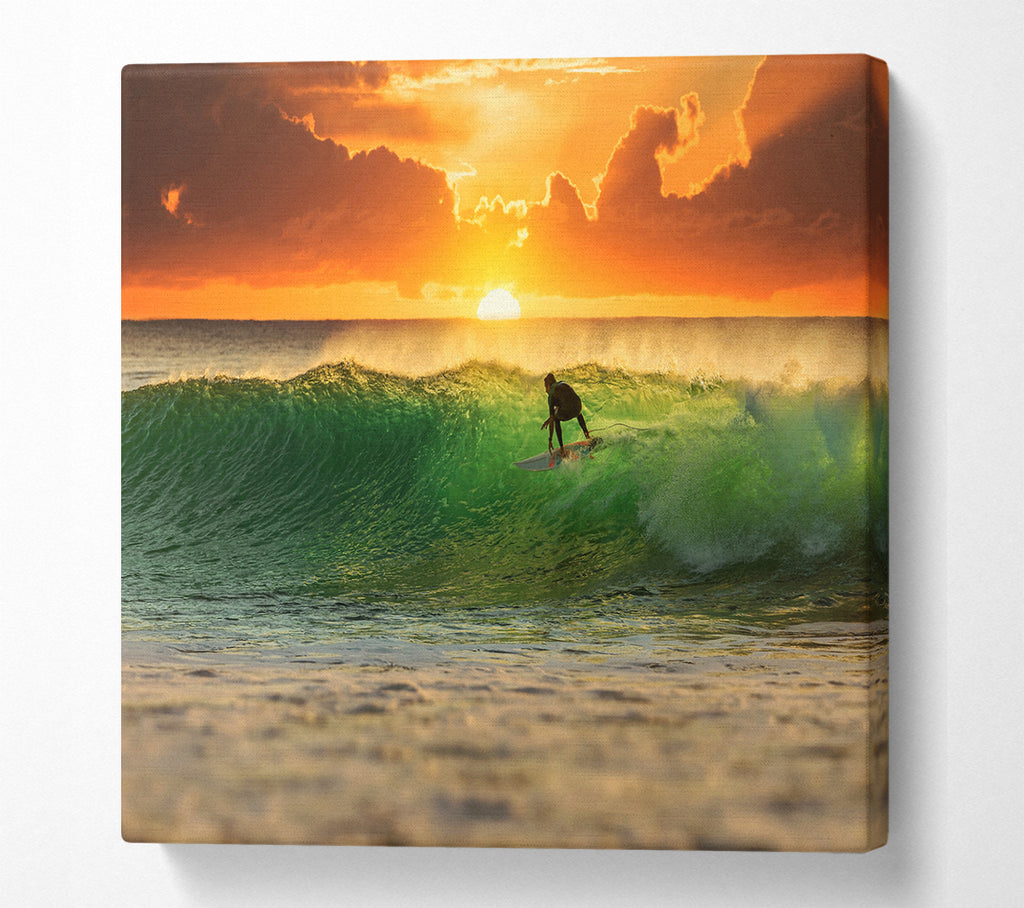 A Square Canvas Print Showing Surfer Sunset Square Wall Art
