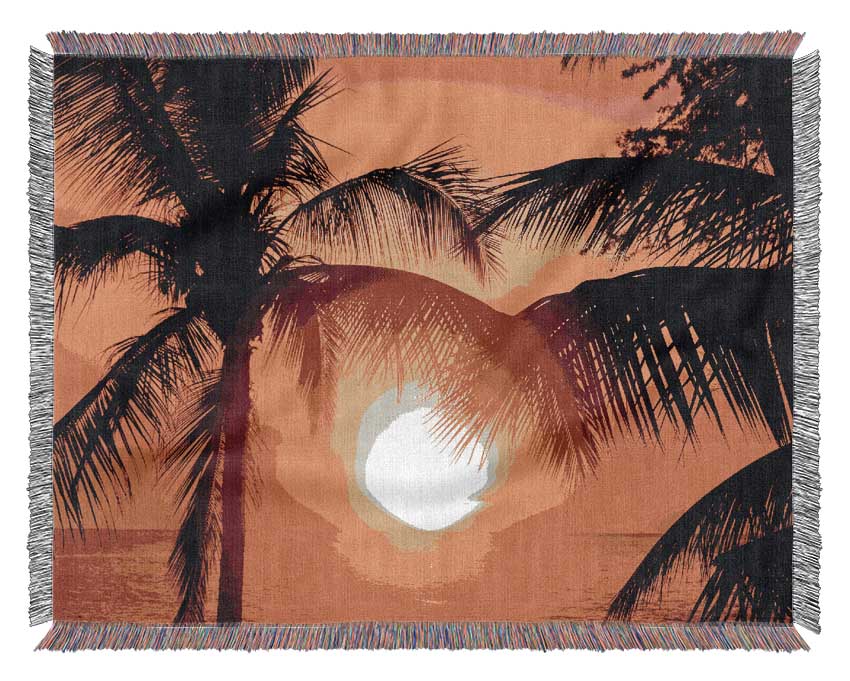 Sun Between The Palm Trees Woven Blanket