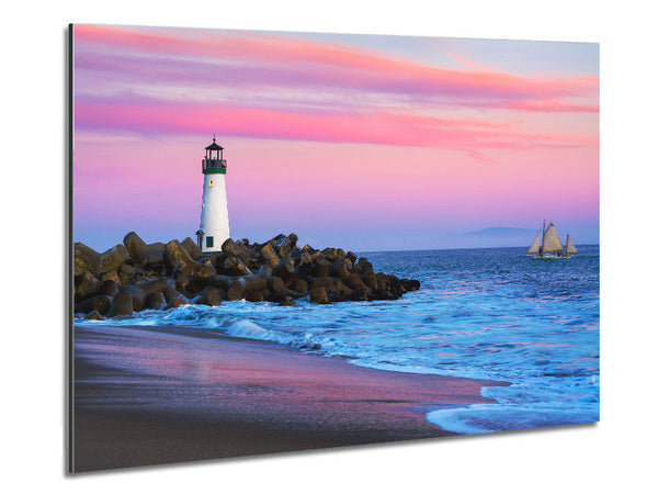 Sailboat Lighthouse Metal Print