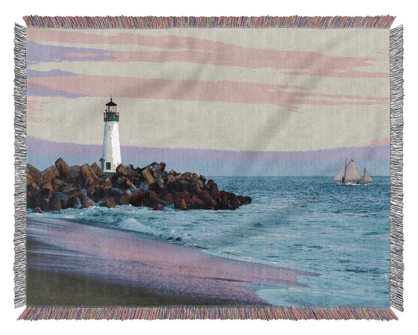 Sailboat Lighthouse Woven Blanket