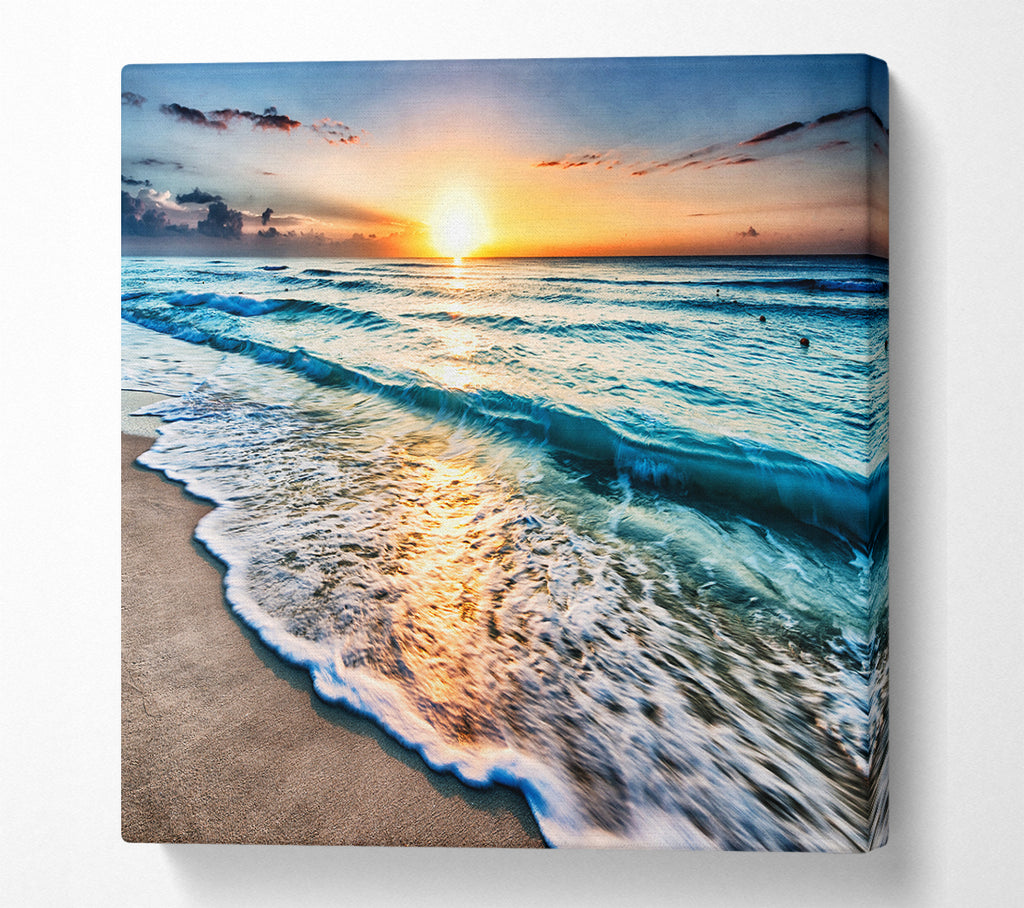 A Square Canvas Print Showing Sunset Ocean Movement Square Wall Art