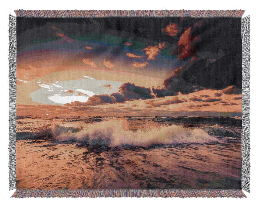 Waves At Dusk Woven Blanket