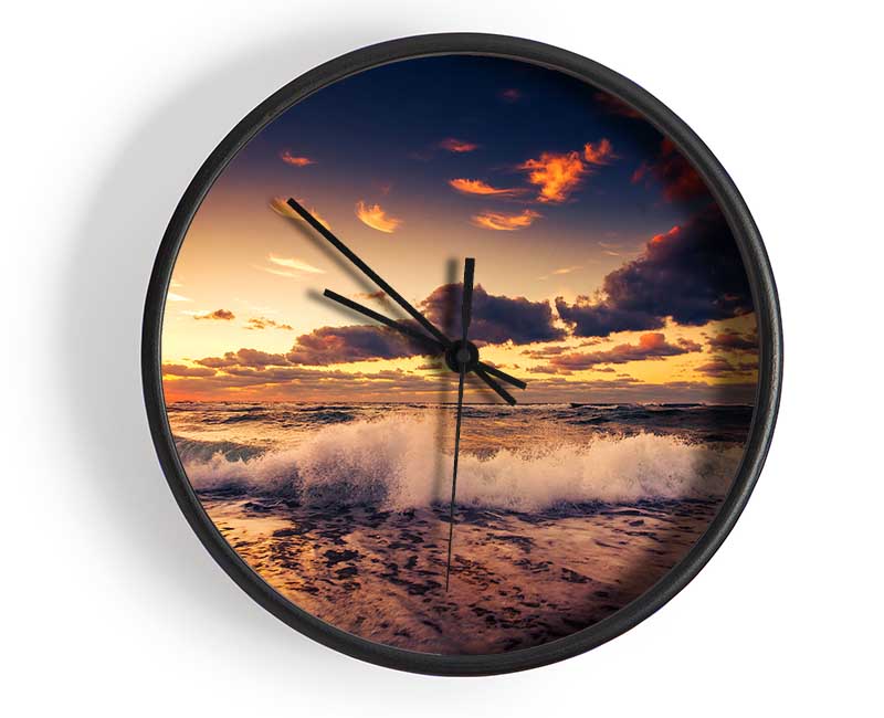 Waves At Dusk Clock - Wallart-Direct UK