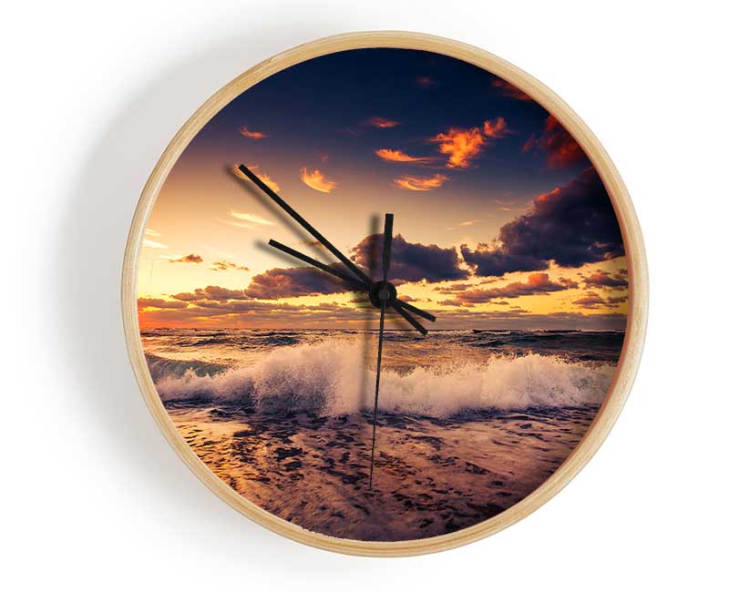 Waves At Dusk Clock - Wallart-Direct UK