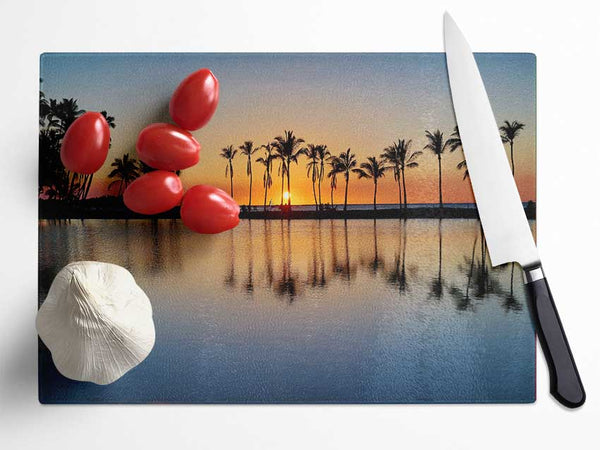 Reflections Of The Palm Trees Glass Chopping Board