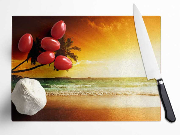 Ocean Sun Beam Palms Glass Chopping Board