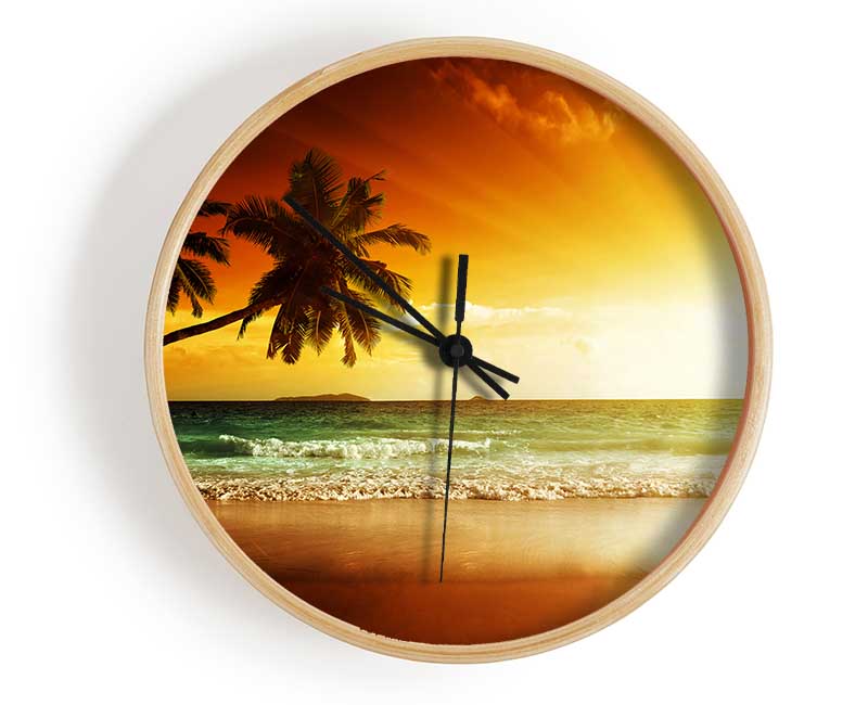 Ocean Sun Beam Palms Clock - Wallart-Direct UK