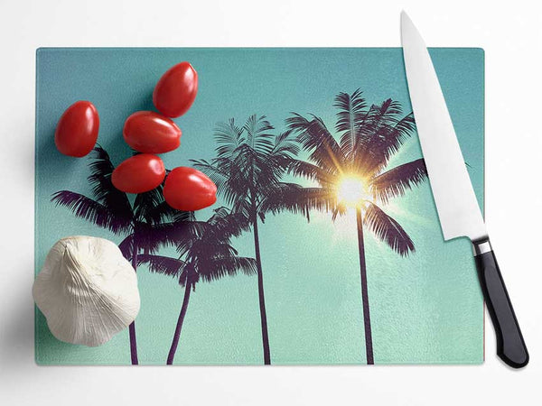 Sun Through The Palm Tree Skies Glass Chopping Board