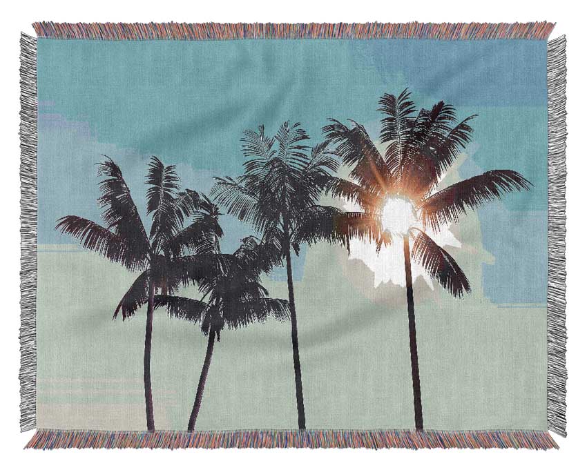 Sun Through The Palm Tree Skies Woven Blanket