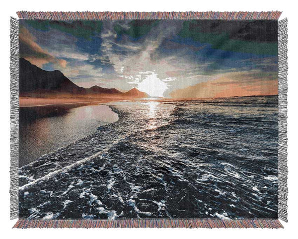 Cliffs Of The Ocean Sun Woven Blanket