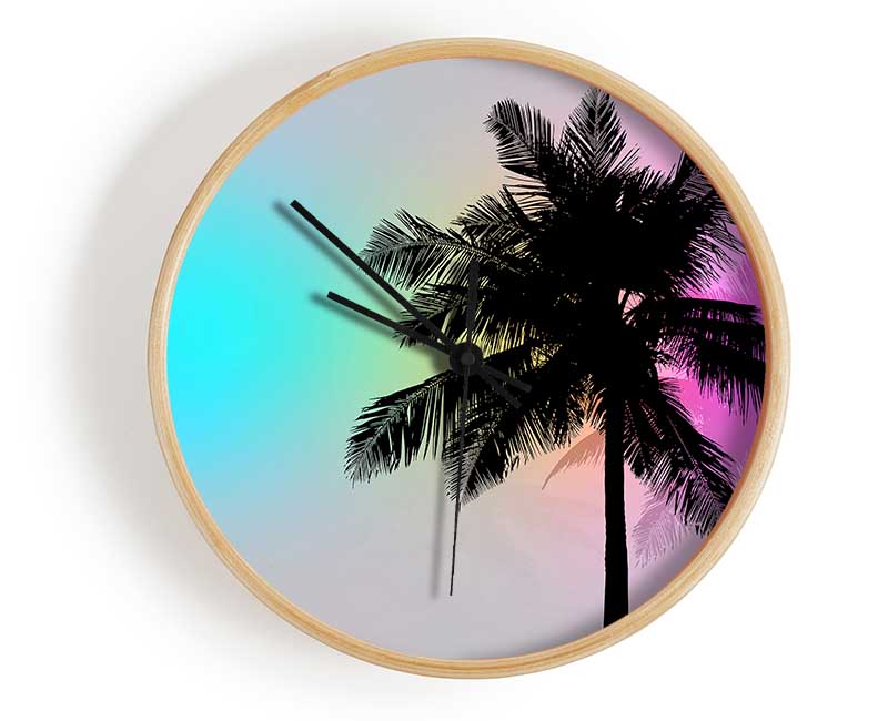 Psychedelic Palm Skies Clock - Wallart-Direct UK